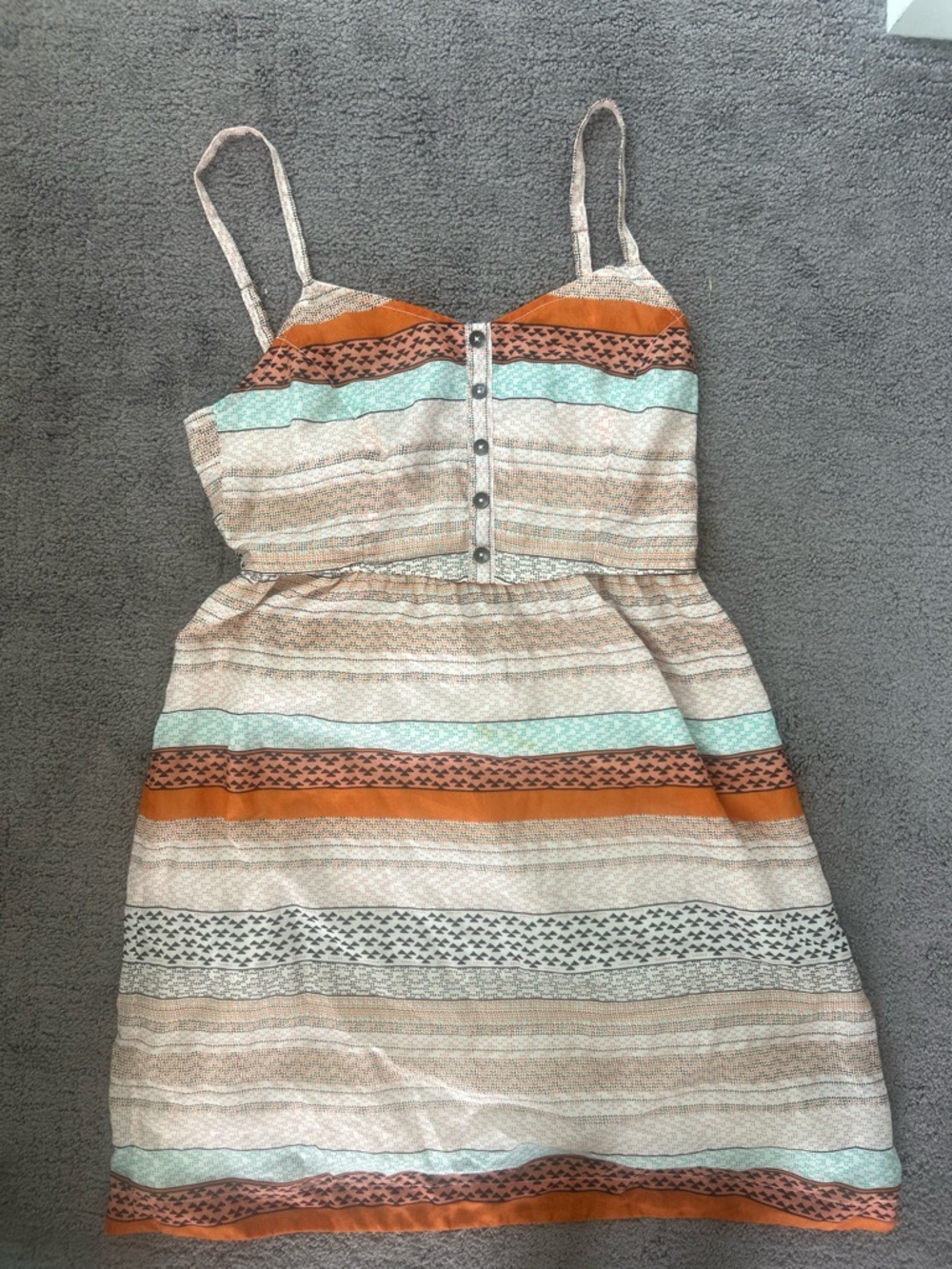 O’Neill Tribal Stripe Spaghetti Strap Mini Dress Boho Surf Button Front Size 1